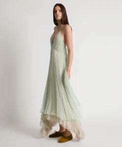 Alternative view of Abito lungo in chiffon plissé